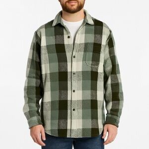 Gap Shacket Casual Shirt Button Up 100% Cotton Cottage Plaid Green Beige Black L
